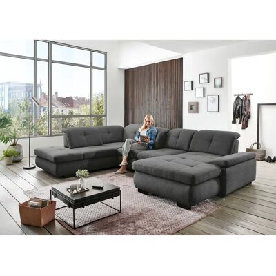 DIE PLANBAR MP-IN16012 L-Form - Chenille Couch - Grau - 371x85x195 cm DIE PLANBAR MP-IN16012 L-Form - Chenille Couch - Grau - 371x85x195 cm