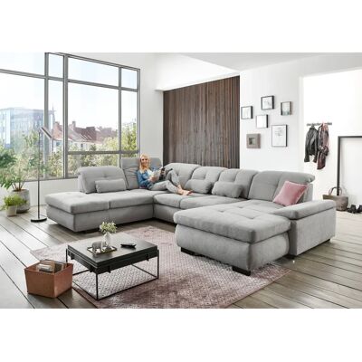 DIE PLANBAR MP-IN16012 L-Form Sofa - Chenille, Weiß (Silber) - 371x85x260cm DIE PLANBAR MP-IN16012 L-Form Sofa - Chenille, Weiß (Silber) - 371x85x260cm