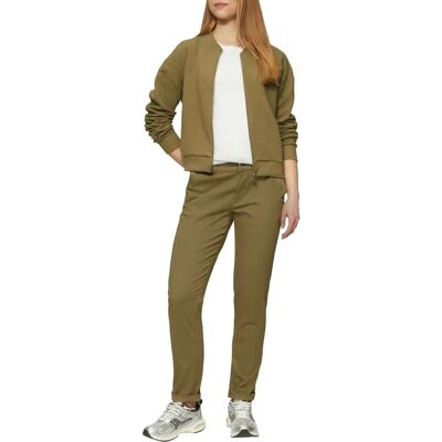 Zielone damskie spodnie chino QS - Styl casual & Regular fit Zielone damskie spodnie chino QS - Styl casual & Regular fit