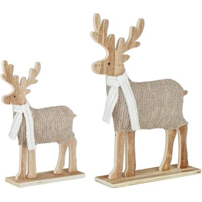Vega Agresa Dekoratives Rentier-Set - Holzsockel, Gestrickter Stoff Vega Agresa Dekoratives Rentier-Set - Holzsockel, Gestrickter Stoff