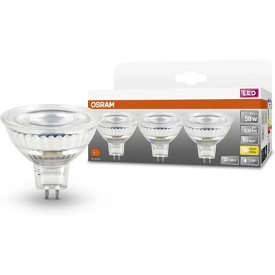 Osram Pacote de 3 holofotes LED GU5.3 MR 16 6.5W como 50W ângulo de feixe de 120° luz branca quente 2700K 12V Osram Pacote de 3 holofotes LED GU5.3 MR 16 6.5W como 50W ângulo de feixe de 120° luz branca quente 2700K 12V