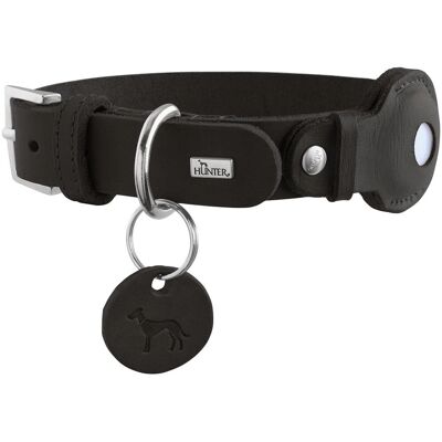 HUNTER VIBORG Dog Collar - Soft Leather, AirTag Holder, Black - Dog Collar HUNTER VIBORG Dog Collar - Soft Leather, AirTag Holder, Black - Dog Collar