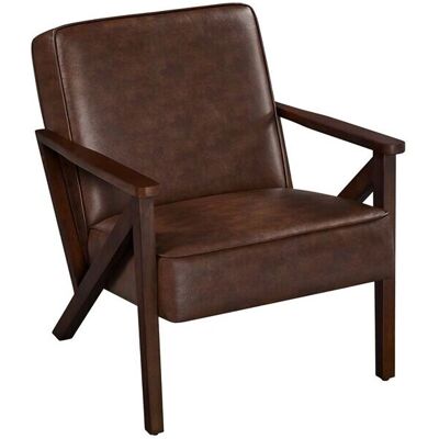 Yaheetech - Sillón de madera de caucho con piel sintética, patas ajustables - Salón Yaheetech - Sillón de madera de caucho con piel sintética, patas ajustables - Salón