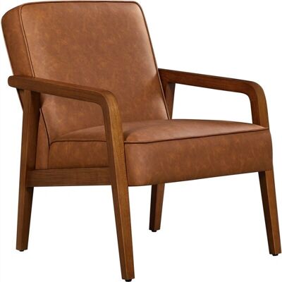 Sillón de Cuero Marrón Yaheetech - Estilo Moderno de Mitad de Siglo - Soporta 136kg Sillón de Cuero Marrón Yaheetech - Estilo Moderno de Mitad de Siglo - Soporta 136kg
