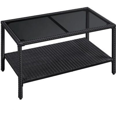 Mesa de Café de Ratán Gris Yaheetech - Doble Nivel con Vidrio Templado Mesa de Café de Ratán Gris Yaheetech - Doble Nivel con Vidrio Templado