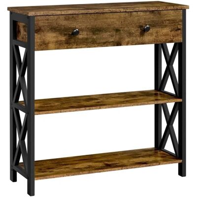 YAHEETECH Mesa de Consola Rústica con 2 Cajones - Estantería de Entrada de 3 Niveles YAHEETECH Mesa de Consola Rústica con 2 Cajones - Estantería de Entrada de 3 Niveles