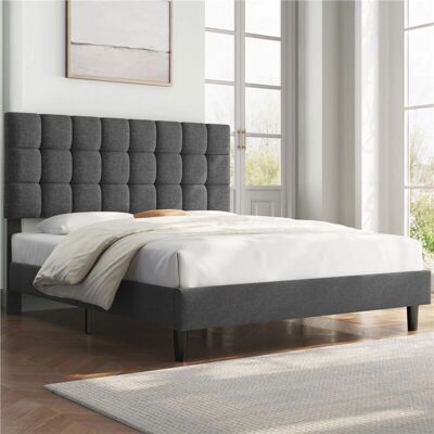 YAHEETECH - Bed Frame with Upholstered Headboard - Dark Gray - 160x200 cm - Bed YAHEETECH - Bed Frame with Upholstered Headboard - Dark Gray - 160x200 cm - Bed