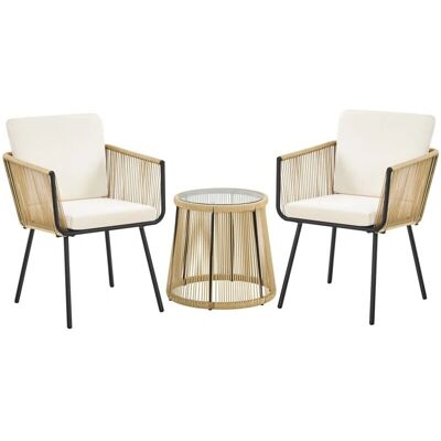 Yaheetech - Conjunto de Muebles de Tejido con Cuerda de Jardín 3 Piezas - Muebles Yaheetech - Conjunto de Muebles de Tejido con Cuerda de Jardín 3 Piezas - Muebles