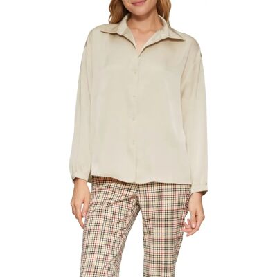 Blouse Beige à Manches Longues, Coupe Courte, Col Chemise - s.Oliver Blouse Beige à Manches Longues, Coupe Courte, Col Chemise - s.Oliver
