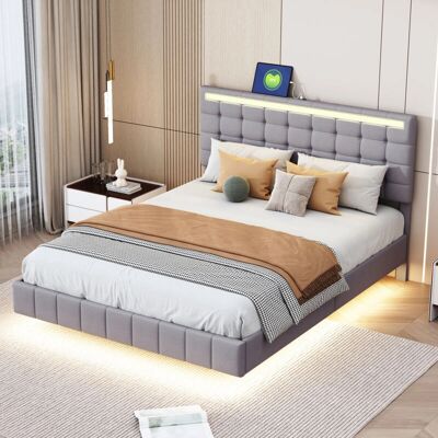 REDOM - Letto imbottito 140x200 - Beige - LED - Bed REDOM - Letto imbottito 140x200 - Beige - LED - Bed