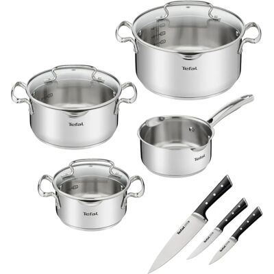 Tefal 7-teiliges Edelstahl-Kochgeschirr-Set - Grau Tefal 7-teiliges Edelstahl-Kochgeschirr-Set - Grau