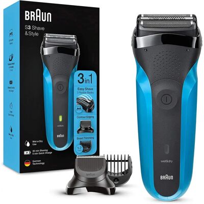 Braun Series 3 Mens Shaver Black / Blue Braun Series 3 Mens Shaver Black / Blue