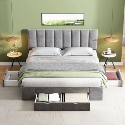 Generic - Cama acolchada 160x200 Gris - 4 cajones - bed Generic - Cama acolchada 160x200 Gris - 4 cajones - bed