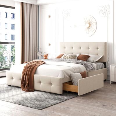 OKWISH - Letto imbottito 140 x 200 cm - Beige - Bed OKWISH - Letto imbottito 140 x 200 cm - Beige - Bed