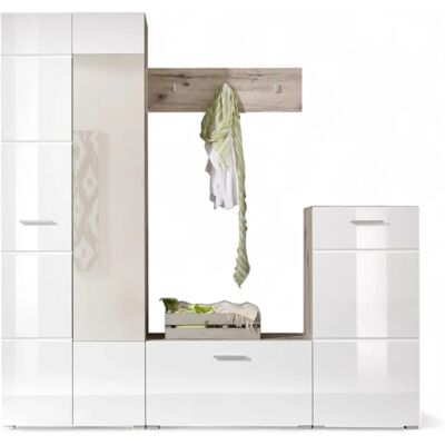 HBZ SIXX Weiße Hochglanz-Garderobe mit Spiegel - Schrank HBZ SIXX Weiße Hochglanz-Garderobe mit Spiegel - Schrank