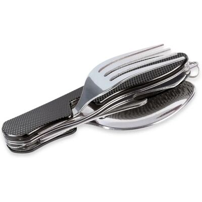 Sintron Multifunctional Camping Cutlery Set - Stainless Steel, Black Sintron Multifunctional Camping Cutlery Set - Stainless Steel, Black
