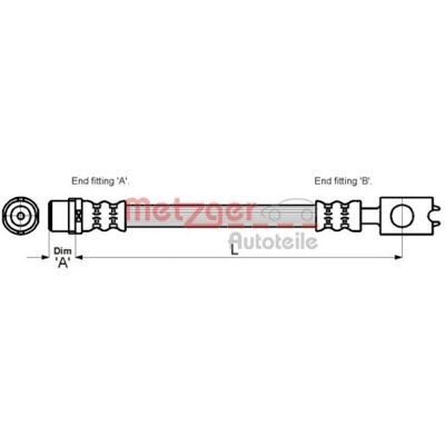 Metzger bremse slange - M10 x 1 - 356mm - med hulskruer - bremse slange Metzger bremse slange - M10 x 1 - 356mm - med hulskruer - bremse slange