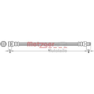 Bremserør Metzger - M10 x 1, 383mm, til Volvo & Citroën Bremserør Metzger - M10 x 1, 383mm, til Volvo & Citroën