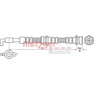 Metzger Mazda MX-3 bremse slange - 433mm, Banjo M10 x 1 Metzger Mazda MX-3 bremse slange - 433mm, Banjo M10 x 1