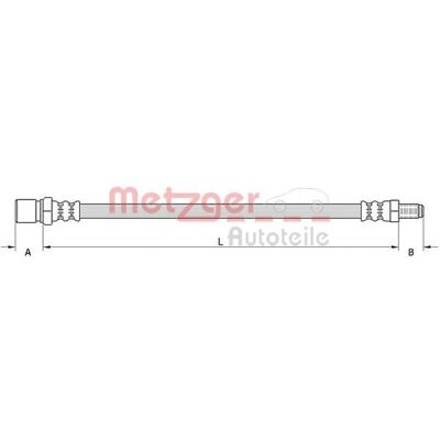 Metzger bremserør - Foran, 414mm, M10 x 1 Metzger bremserør - Foran, 414mm, M10 x 1