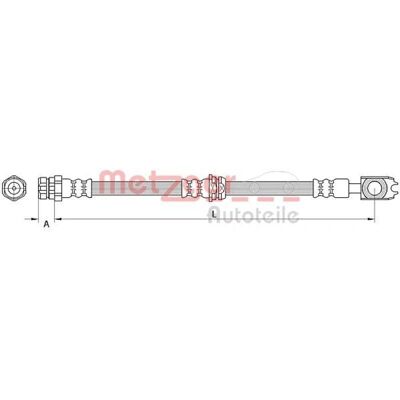 Bremserør Metzger - M10x1, 550mm, Banjo med hullskrue Bremserør Metzger - M10x1, 550mm, Banjo med hullskrue