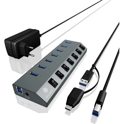 USB-hub ICY BOX IB-HUB1701-C3 - 7 Port, Alumínium, Antracit USB-hub ICY BOX IB-HUB1701-C3 - 7 Port, Alumínium, Antracit
