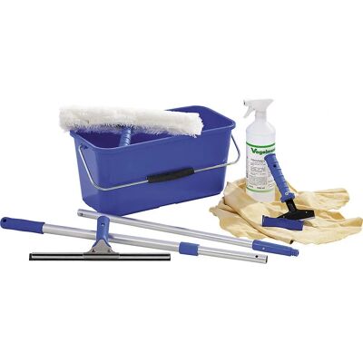 Set per pulizia finestre Kaiserkraft - Asta telescopica, Pulitore, Secchio Set per pulizia finestre Kaiserkraft - Asta telescopica, Pulitore, Secchio