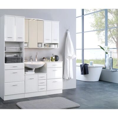 WELLTIME Neapel Weiße Badezimmer Schrank - Hochschrank mit Hochglanzfront WELLTIME Neapel Weiße Badezimmer Schrank - Hochschrank mit Hochglanzfront