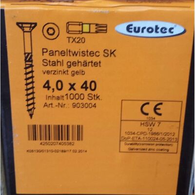 Eurotec Schraube Paneltwistec Gelb TX 20 4x40mm Eurotec Schraube Paneltwistec Gelb TX 20 4x40mm