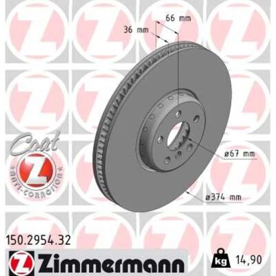 ZIMMERMANN 150.2954.32 Bromsskiva - Ventilerad, Tvådelad, Hög karbon - BMW ZIMMERMANN 150.2954.32 Bromsskiva - Ventilerad, Tvådelad, Hög karbon - BMW
