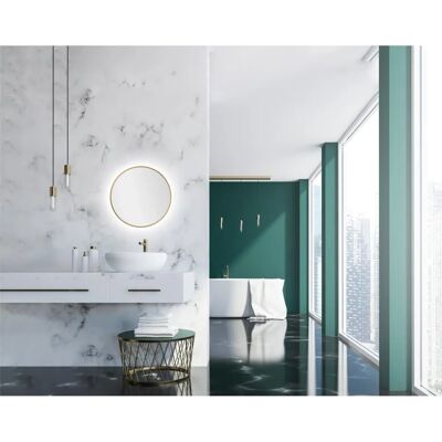 Talos LED Wall Mirror - Gold Leather Look - 50cm Round - Product Type Talos LED Wall Mirror - Gold Leather Look - 50cm Round - Product Type