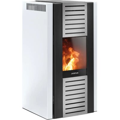 JUSTUS - Sirkos 2.0 - Blanc Soie - Acier - Pellet Stove - Publicité JUSTUS - Sirkos 2.0 - Blanc Soie - Acier - Pellet Stove - Publicité