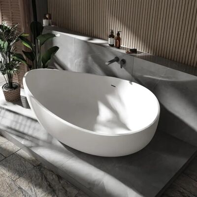 Bernstein Wave Freistehende Badewanne aus Solid Surface - Weiß - 180x110cm Bernstein Wave Freistehende Badewanne aus Solid Surface - Weiß - 180x110cm