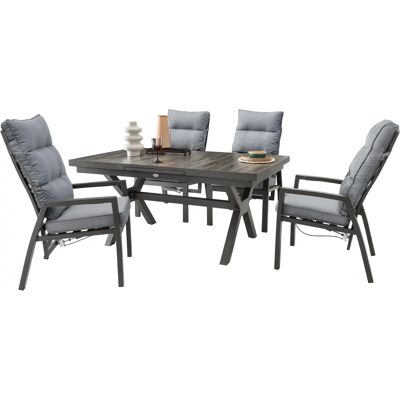 Garten-Esstisch Garda von Destiny - Ausziehbarer Tisch, 4 Stühle, Grau Garten-Esstisch Garda von Destiny - Ausziehbarer Tisch, 4 Stühle, Grau