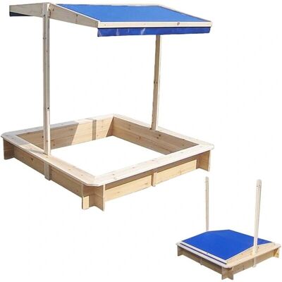 Mucola - Casita de Arena Azul Cuadrada de Madera con Techo Ajustable - Juguete para Niños Mucola - Casita de Arena Azul Cuadrada de Madera con Techo Ajustable - Juguete para Niños