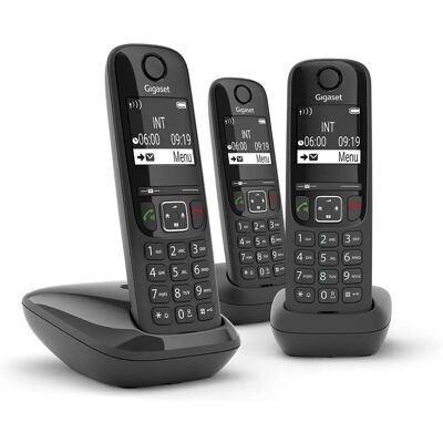 Siemens Gigaset AS690 - 3 combinés - Noir - Téléphone Fixe - Publicité Siemens Gigaset AS690 - 3 combinés - Noir - Téléphone Fixe - Publicité