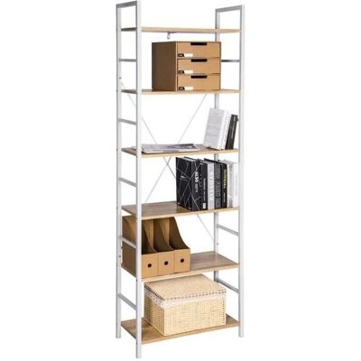 Bibliothèque en Blanc en Acier et MDF à 6 Niveaux - WOLTU - Publicité Bibliothèque en Blanc en Acier et MDF à 6 Niveaux - WOLTU - Publicité