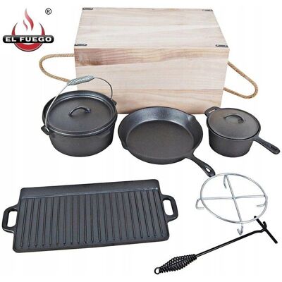 El Fuego - Dutch Oven Set - 7-piece - 100% Cast Iron - Dutch Oven Set El Fuego - Dutch Oven Set - 7-piece - 100% Cast Iron - Dutch Oven Set