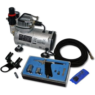 Set aerografo Wiltec - Compressore AS18-2, Azione doppia, 2 pistole Set aerografo Wiltec - Compressore AS18-2, Azione doppia, 2 pistole
