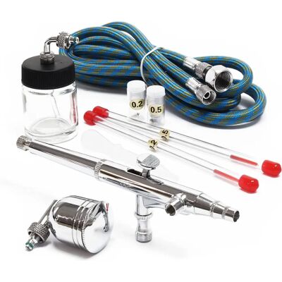 Wiltec Pistolet Airbrush - Action Double, 3 buses, 7/20 ml Tasses - Art & Modèle - Publicité Wiltec Pistolet Airbrush - Action Double, 3 buses, 7/20 ml Tasses - Art & Modèle - Publicité