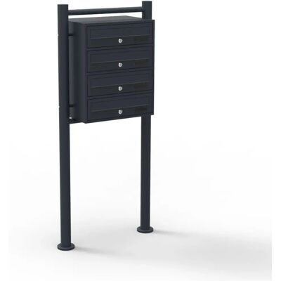 Wiltec Postkastensystem - 4 Fächer, Schwarz, Stahl Wiltec Postkastensystem - 4 Fächer, Schwarz, Stahl