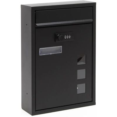 Cassetta postale da parete nera Wiltec con serratura a combinazione - Design moderno Cassetta postale da parete nera Wiltec con serratura a combinazione - Design moderno