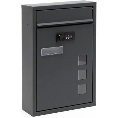 Wiltec Anthrazit Wandbriefkasten mit Zahlenschloss - Modernes Design Wiltec Anthrazit Wandbriefkasten mit Zahlenschloss - Modernes Design