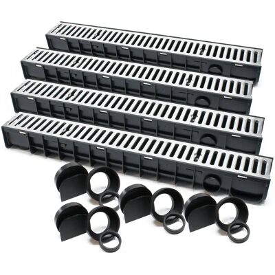 Wiltec - 4x1m Ablaufrinne mit verzinktem Stahlgitter - Wasserableitung Wiltec - 4x1m Ablaufrinne mit verzinktem Stahlgitter - Wasserableitung