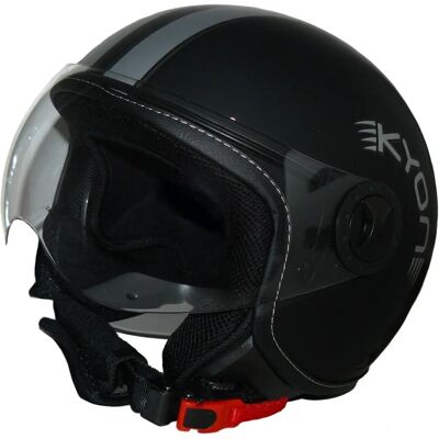 protectWEAR Jethelma - Casco certificado ECE 22.05 - Negro mate con rayas plateadas protectWEAR Jethelma - Casco certificado ECE 22.05 - Negro mate con rayas plateadas