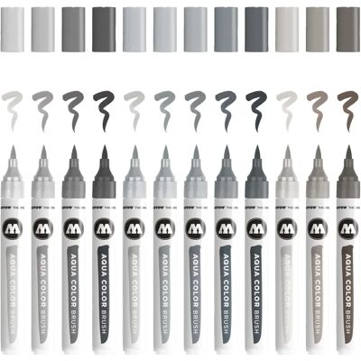 Molotow Aqua Color Brush Grey-Set - Marcadores de acuarela (12 unidades) - Lettering, Pintura Molotow Aqua Color Brush Grey-Set - Marcadores de acuarela (12 unidades) - Lettering, Pintura