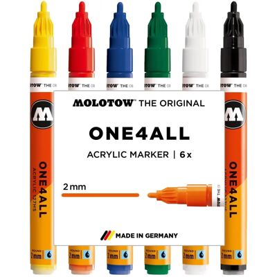 Markery Akrylowe MOLOTOW One4All - Zestaw 6, Różnorodne Kolory Markery Akrylowe MOLOTOW One4All - Zestaw 6, Różnorodne Kolory