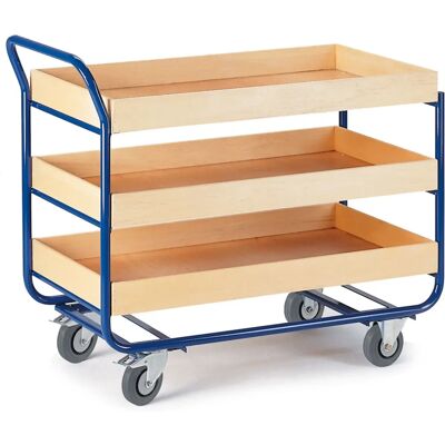 Rollcart - Tischwagen 3 Etagen 775x475 Buchedekor - 80mm Rand - Cart Rollcart - Tischwagen 3 Etagen 775x475 Buchedekor - 80mm Rand - Cart