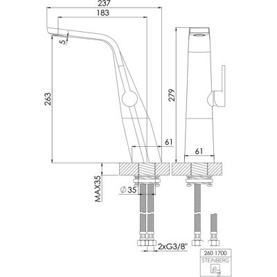 Grifo de lavabo Steinberg Serie 260 - Monomando, proyección 183 mm, plateado Grifo de lavabo Steinberg Serie 260 - Monomando, proyección 183 mm, plateado