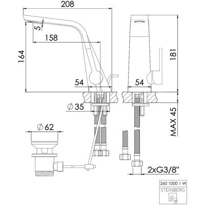 Miscelatore Steinberg Serie 260 Bianco Opaco - 158mm Proiezione Miscelatore Steinberg Serie 260 Bianco Opaco - 158mm Proiezione